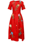 Jess Red Dress with Floral Embroidery on White Background