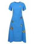 Fanm Mon Karasu Colbalt Blue dress with butterfly patterns on a white background