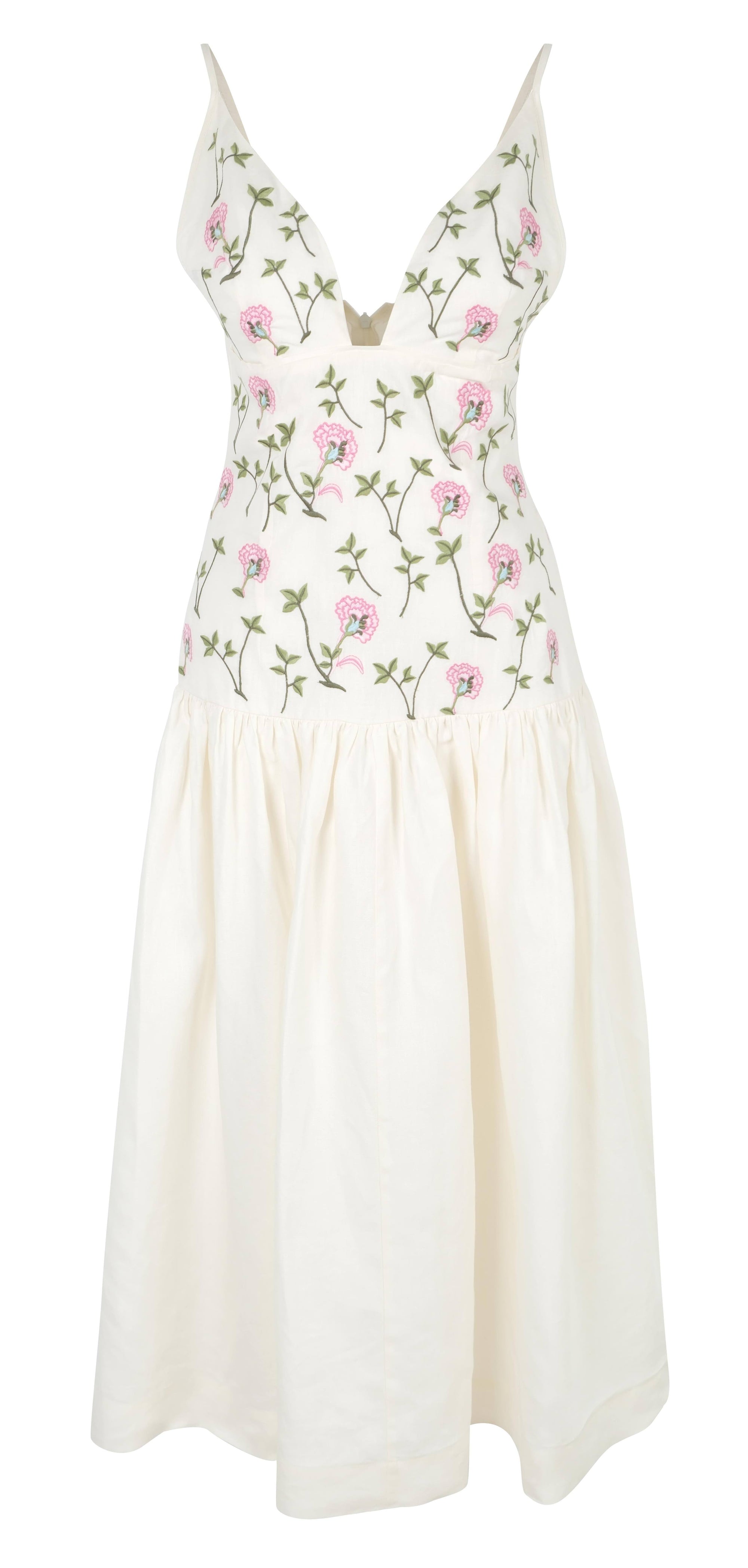 Fanm Mon x OTM Kelly White and Pink Floral Midi Dress