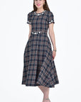 Mihriban Navy Tartan Dress