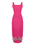 Fanm Mon Nuran Dress. Pink Dress with Scalloped details and floral embroidery.