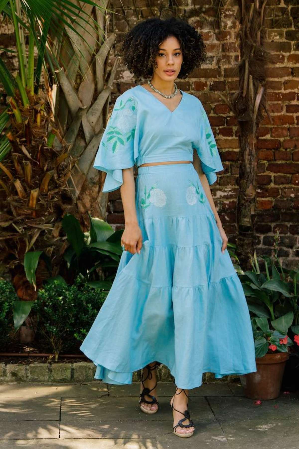 Niloya 2 Piece Linen Skirt and Top Set.