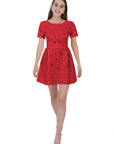 SAMANTHA MINI BOUCLE CHERRY DRESS WITH FLORAL EMBROIDERY DETAIL