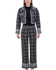 Soho Bolero Jacket and Straight Leg Pant Set, in Navy Tartan. Design in collaboration with Fanm Mon and Janie Pierrepont.