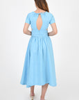 Tucce Linen Midi Dress, Back View, show case large key hole open back.