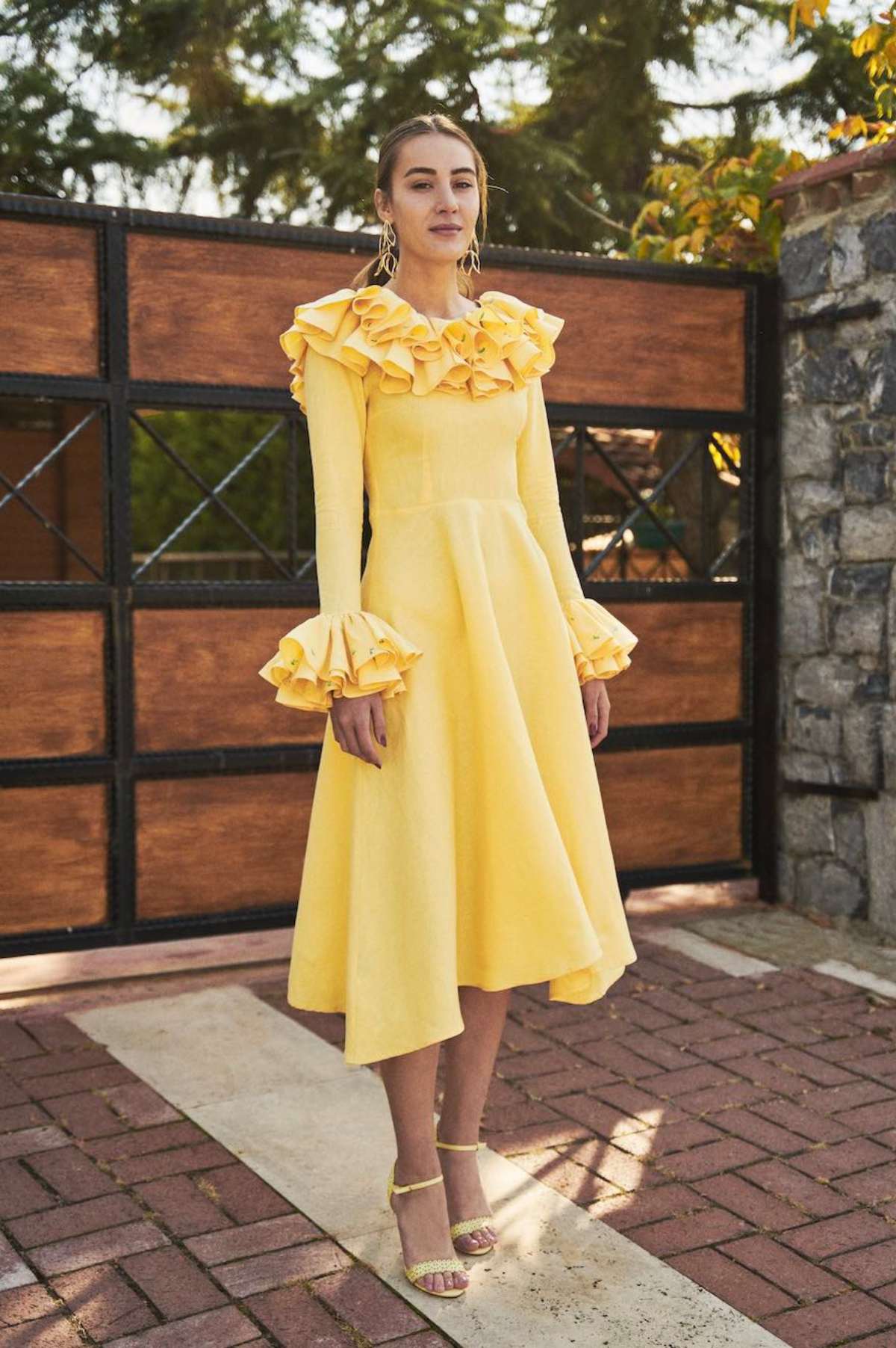 Volant Linen Ruffle Midi Dress