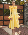 Volant Linen Ruffle Midi Dress
