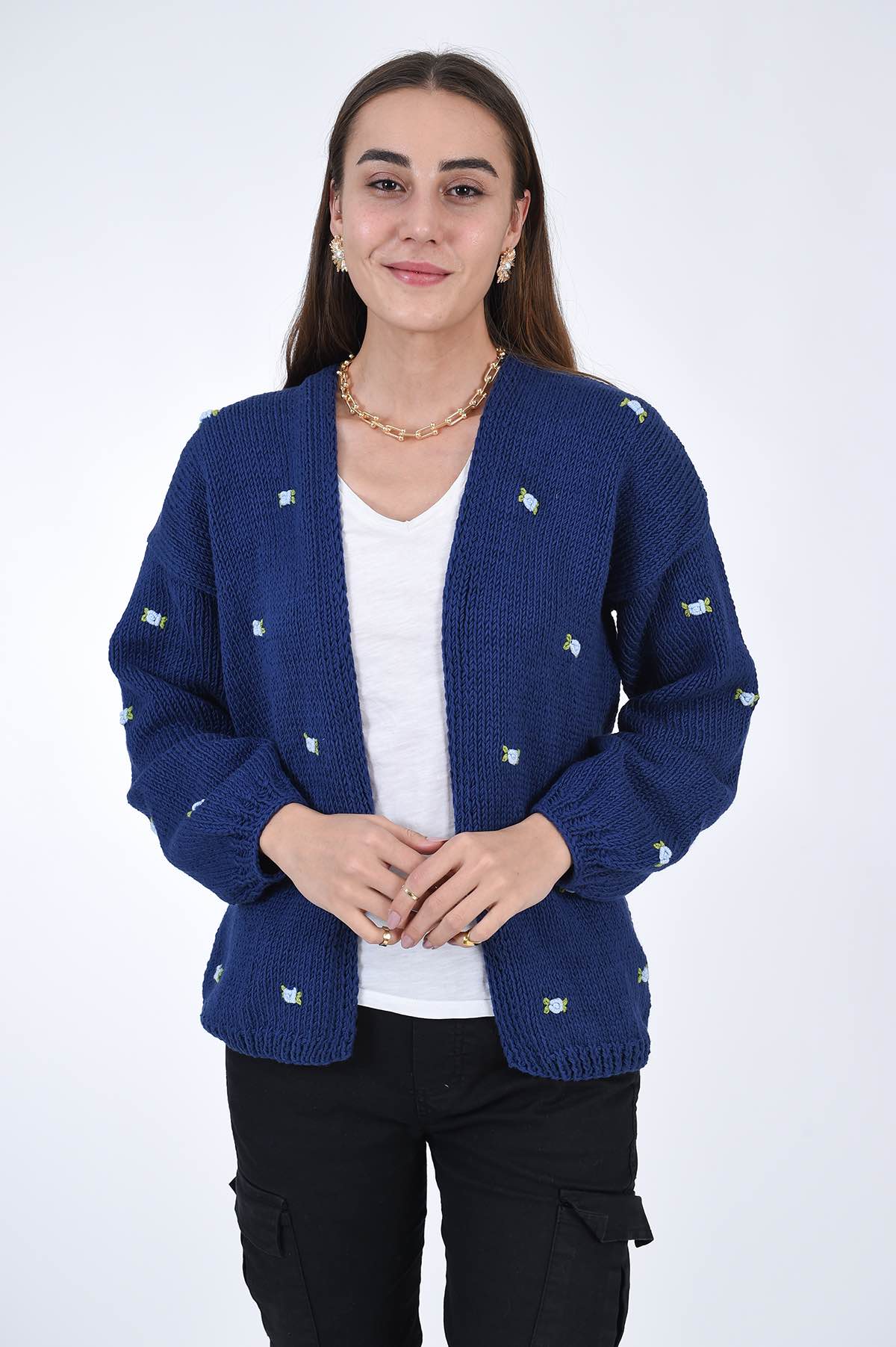 WINTER BLOOM BLUE ROSE Cotton Cardigan