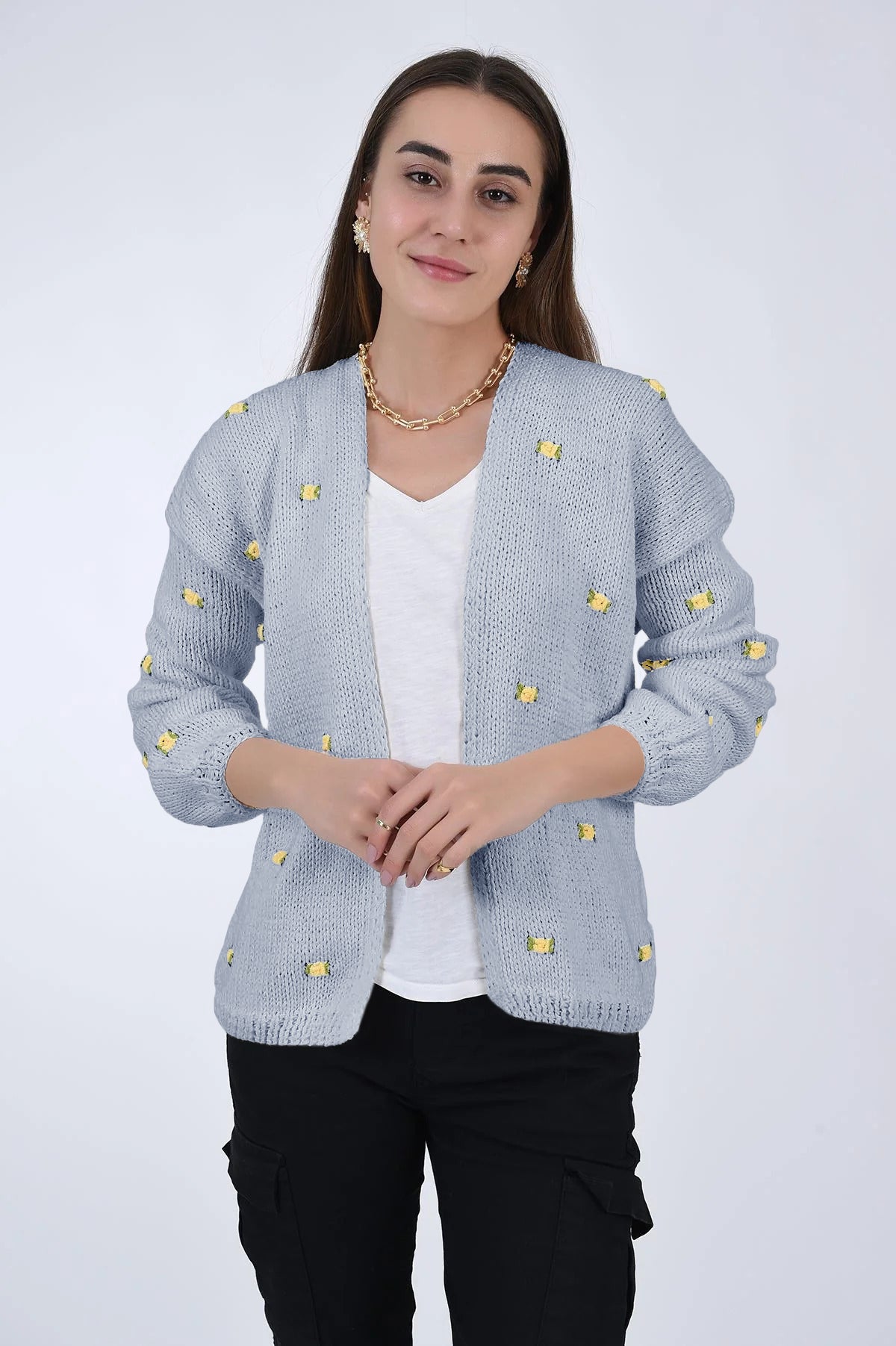 WINTER BLOOM YELLOW ROSE Cotton Cardigan