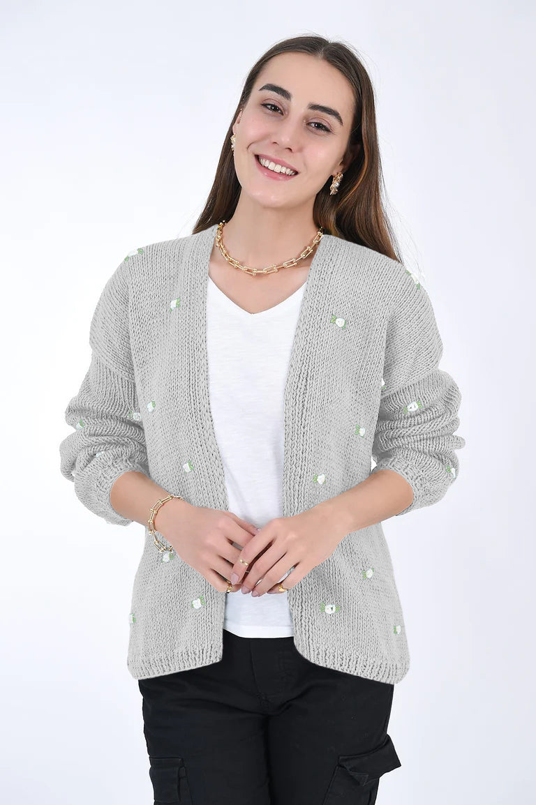 WINTER BLOOM WHITE ROSE Cotton Cardigan