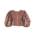 Fanm Mon Astrid floral embroidered smocked top in espresso with balloon sleeves