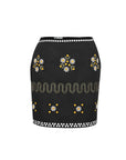 Fanm Mon Roya daisy embroidered mini skirt in black with floral motifs and decorative embroidered bands