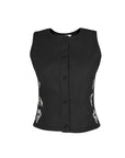 Fanm Mon Zumra horse embroidered sleeveless top in black with covered buttons