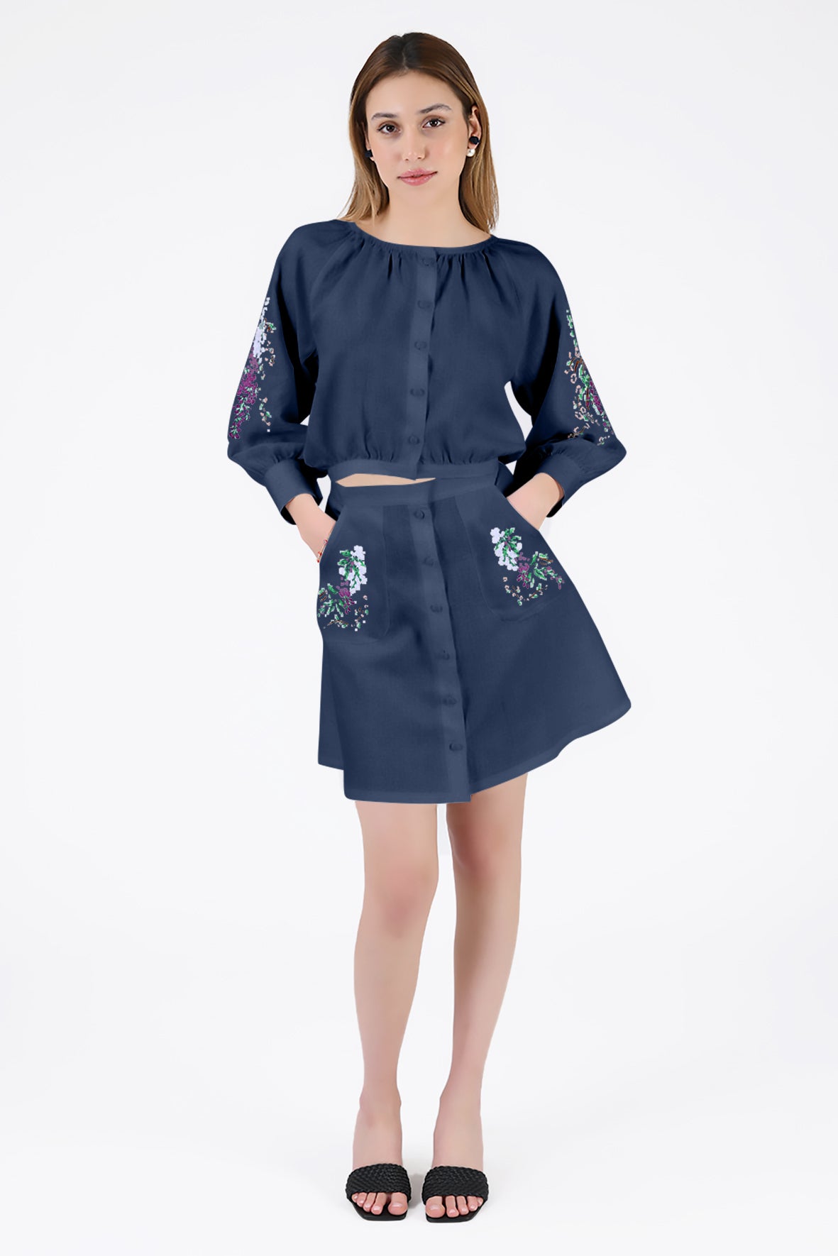 Brodere Skirt Set in Indigo Blue