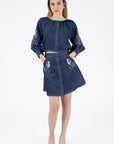 Brodere Skirt Set in Indigo Blue