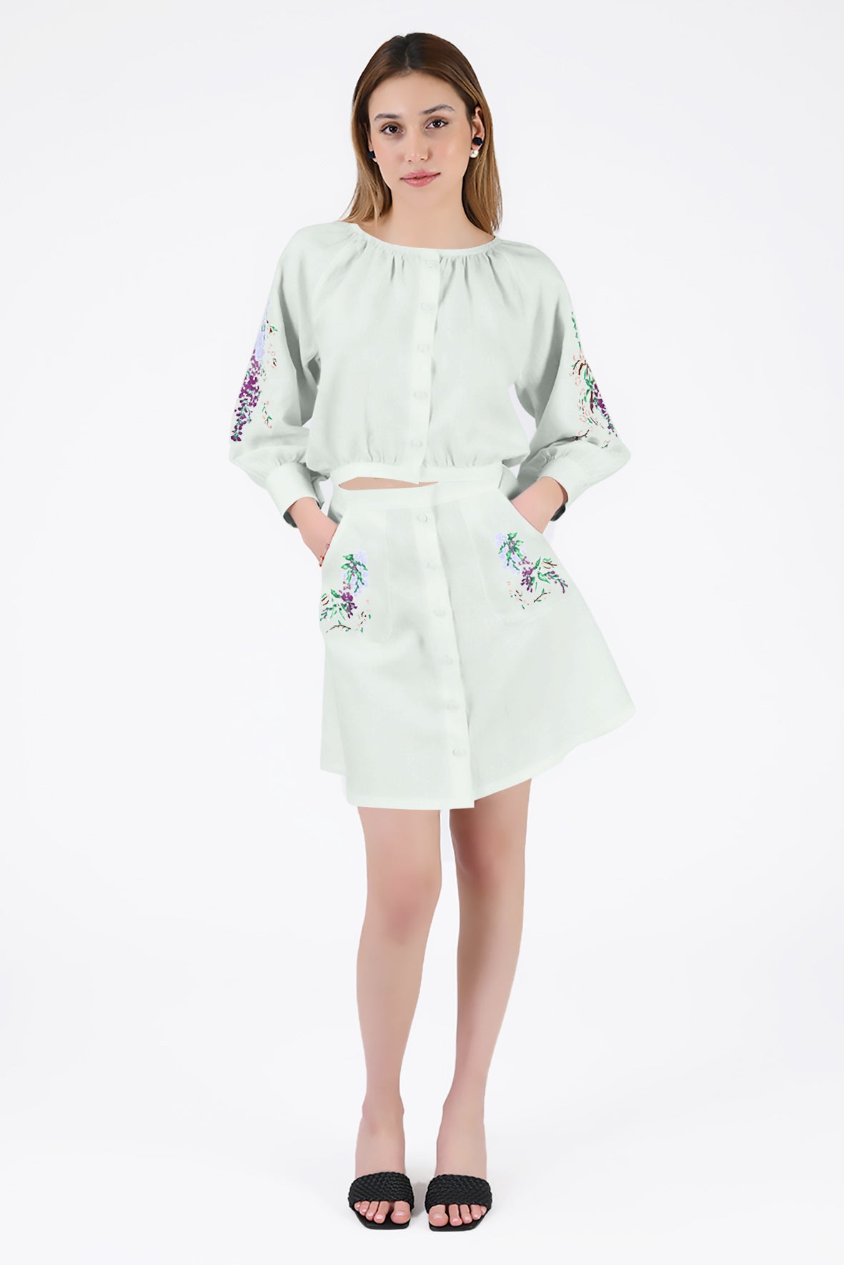 Brodere Skirt Set in Mint Green