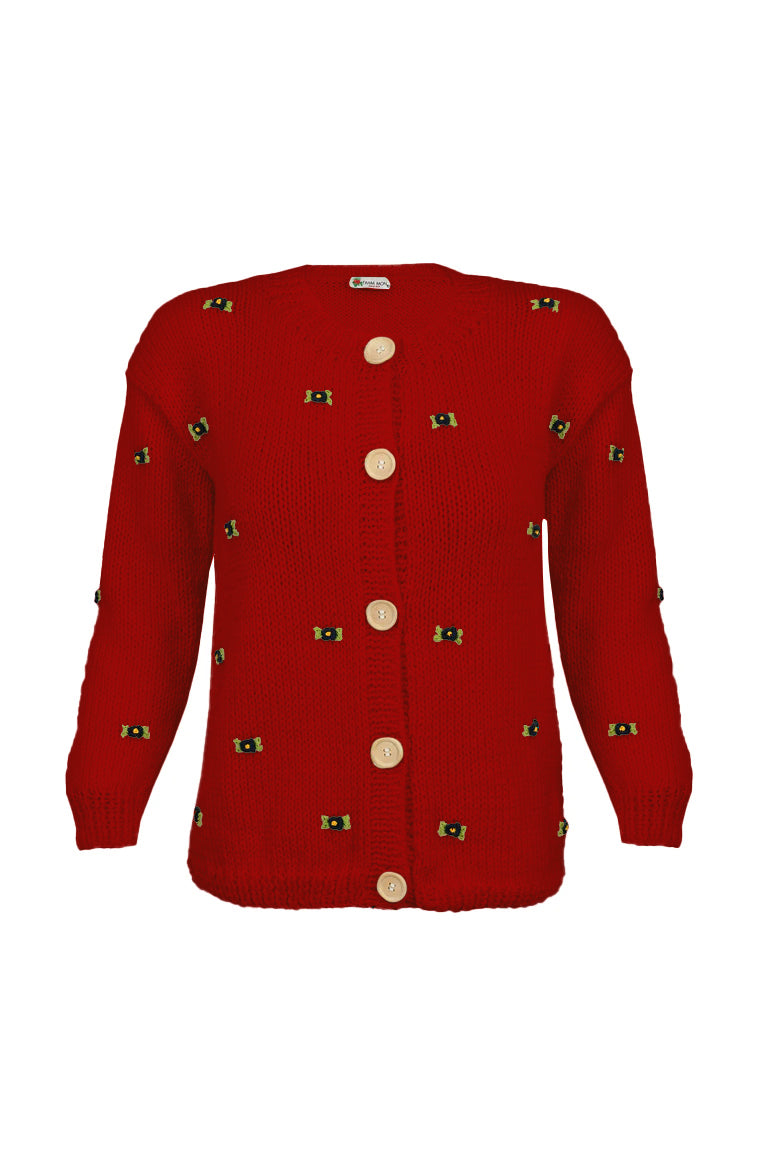 Muiscari Cardigan with navy hand embroidered floral details