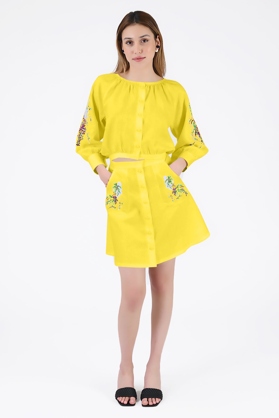 Brodere Skirt Set in Bright Yellow