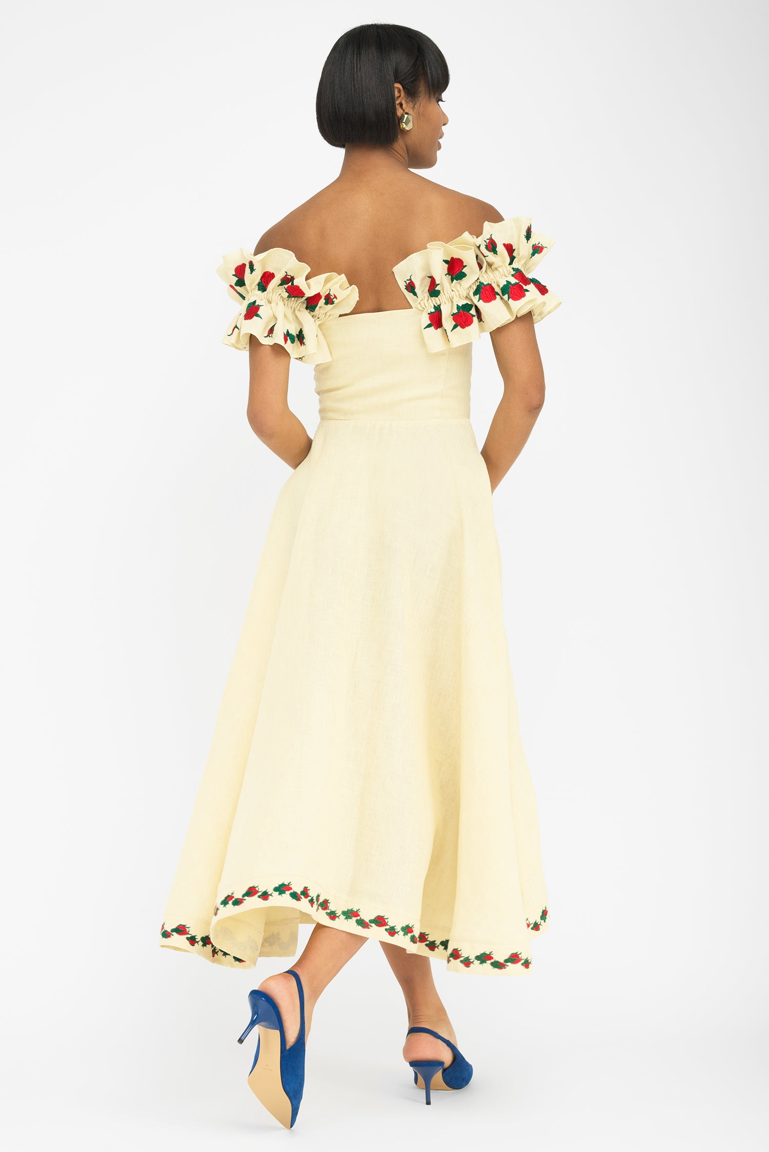 yellow off the shoulder dress with flowers ALANYA ON/OFF THE SHOULDER DRESS