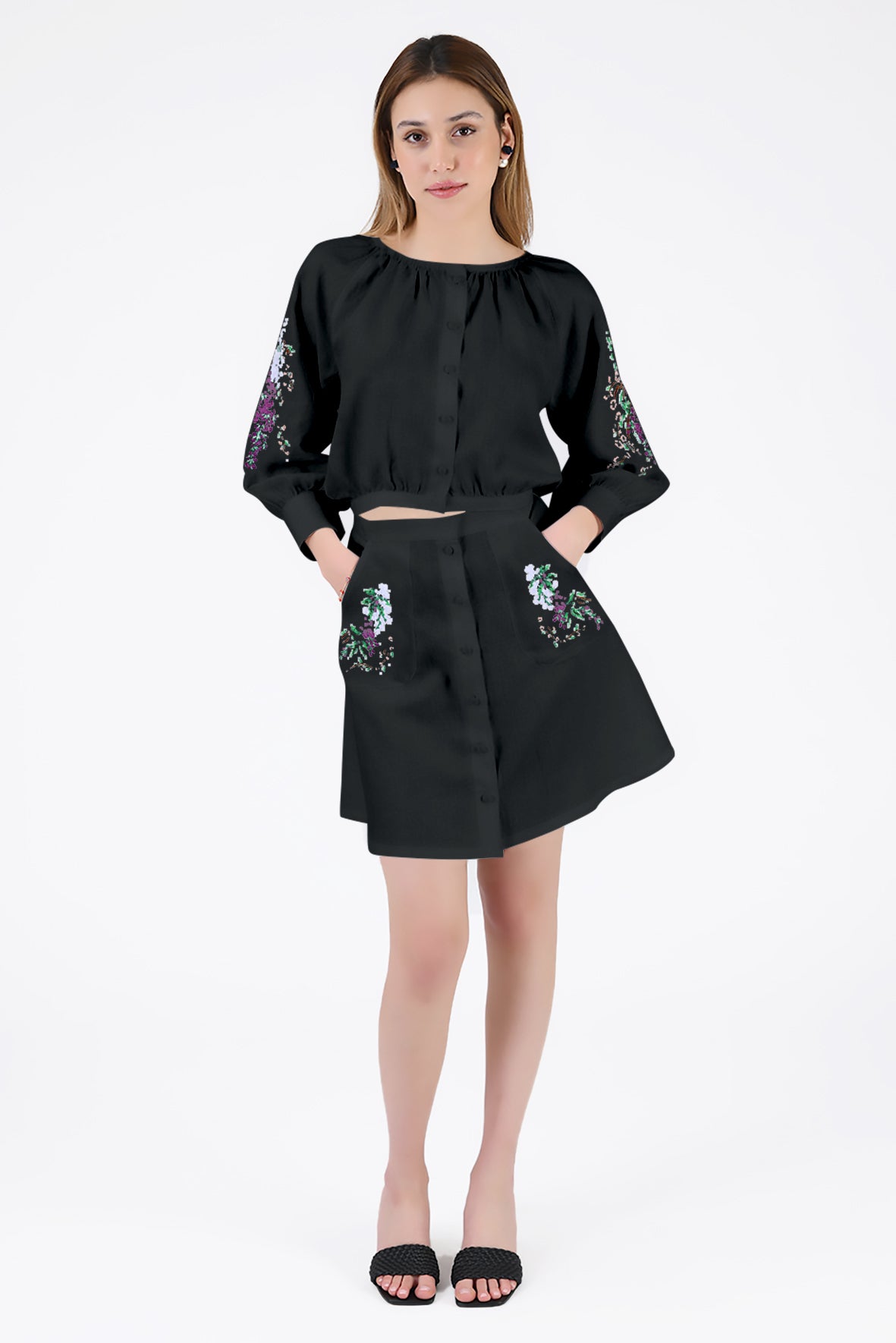 Brodere Skirt Set in Black