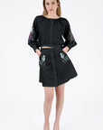 Brodere Skirt Set in Black