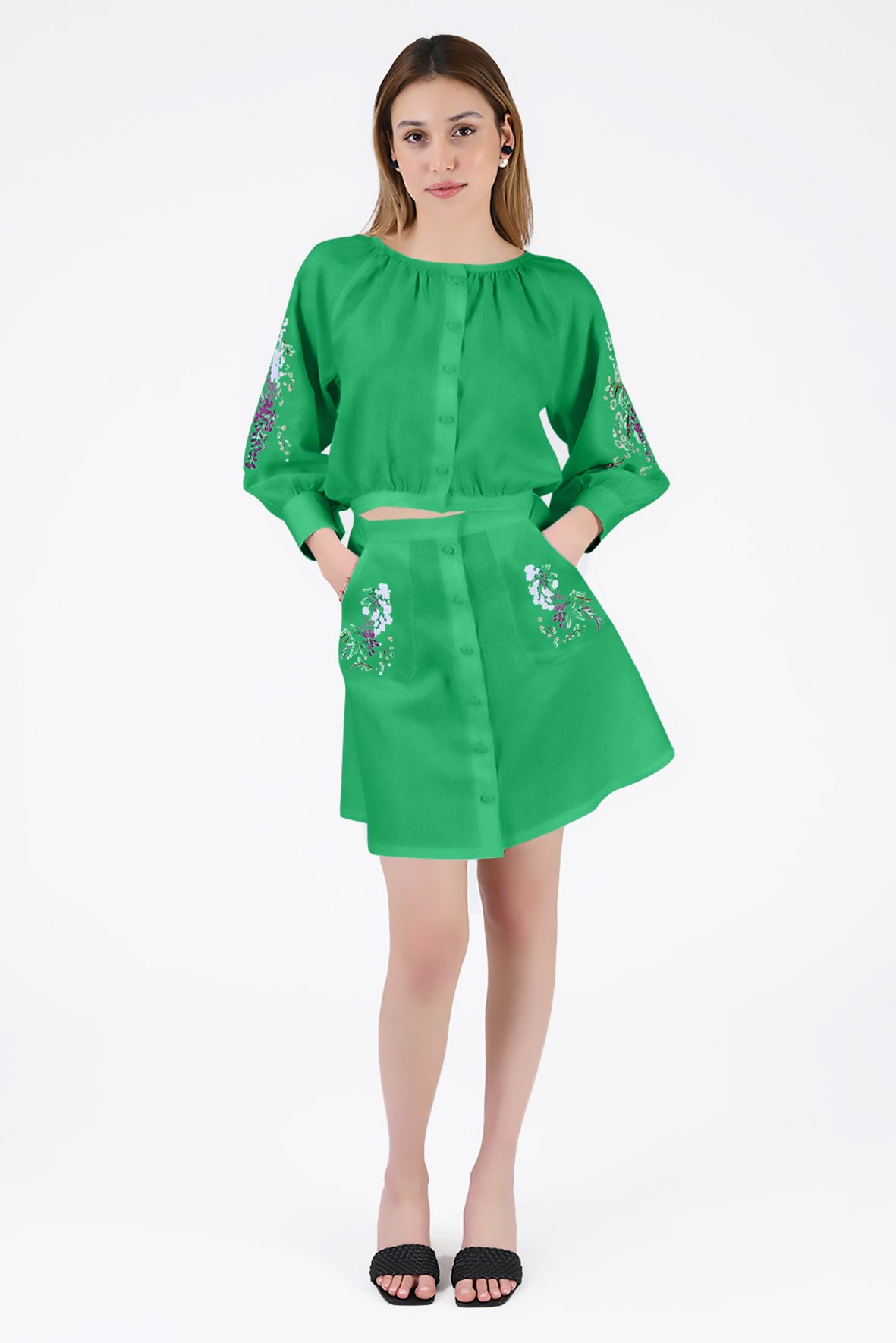 Brodere Skirt Set in Kelly Green