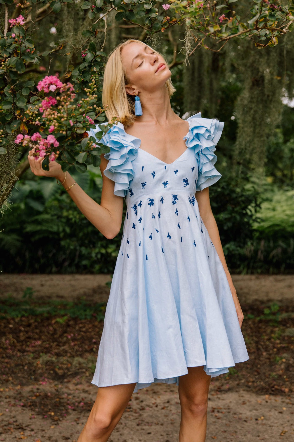 Fanm Mon Mini Galata Linen Dress in Light Lagoon.