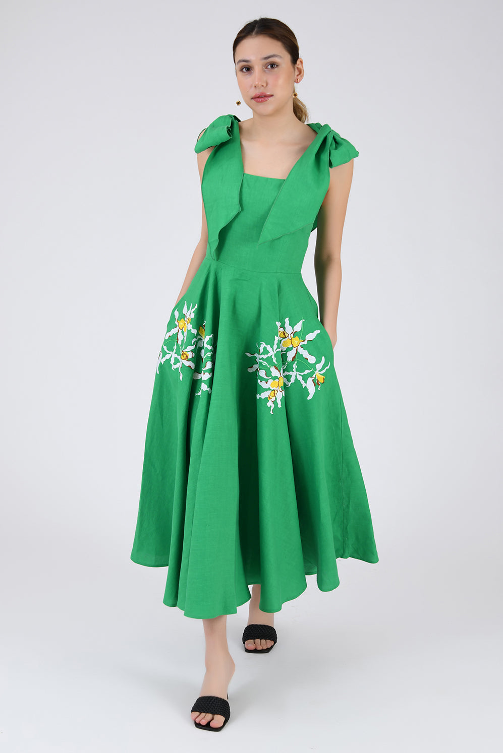 green emerald velvet dress Kelly Mini B Dress Emerald Ophidian – SALONI main image 1