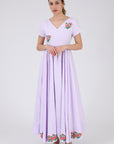 Front View of the Artem Dress with Rose inspired red floral embroidery