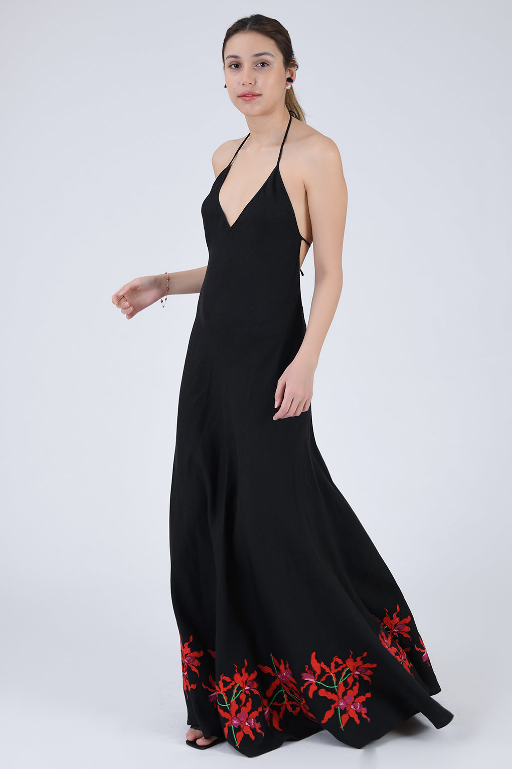 Side View of the Koreli Dress in Black (Wanga Collection)