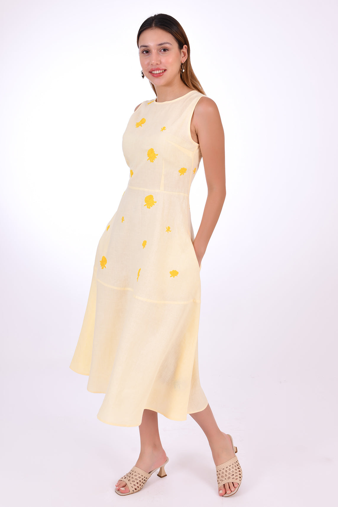 navy blue dress for baby girl Linen Midi Dress in White - Flattering Contour Waist