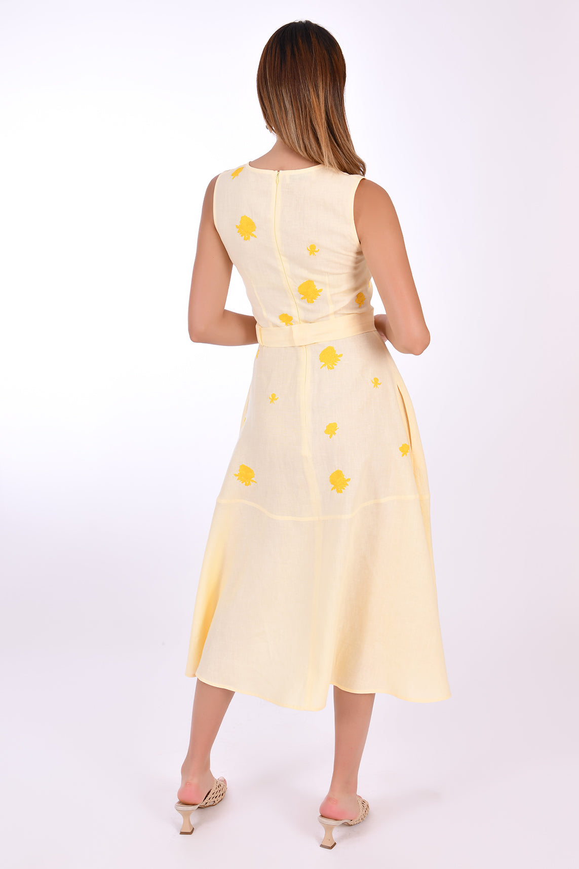 Fanm Mon Elvan Dress. Back View, showcase high neck and hidden back zipper.