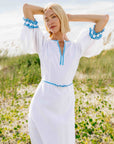 Fanm Mon Nehir Sheath Linen Dress With beautiful embroidery detail.