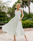 Fanm Mon Sara Midi Linen Dress in Mint Gree