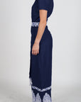 Side View of the Marok Jumpsuit in Indigo Blue