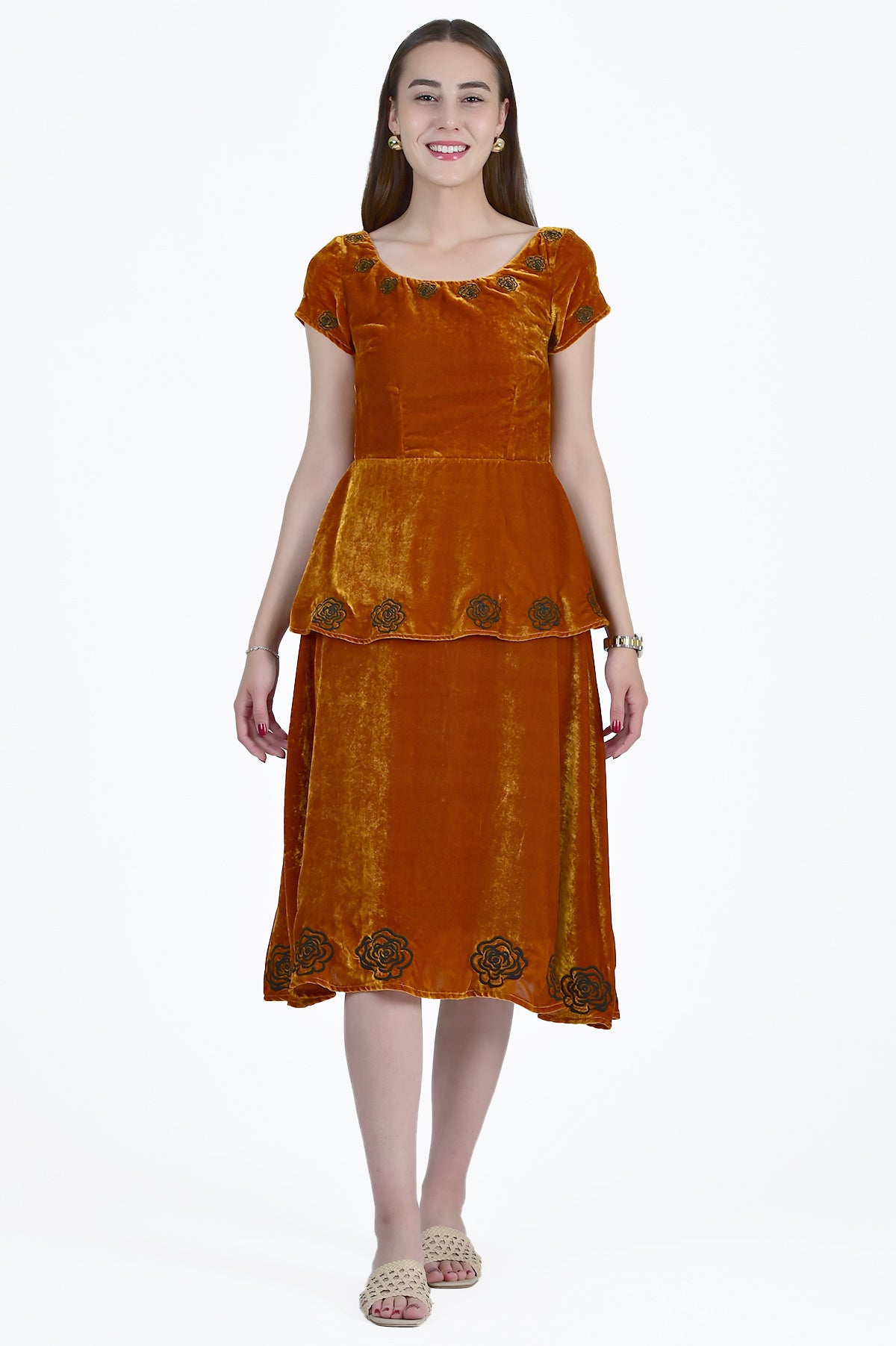 AYSU DRESS FRONT VIEW SHOWCASING FLORAL EMBROIDERY 