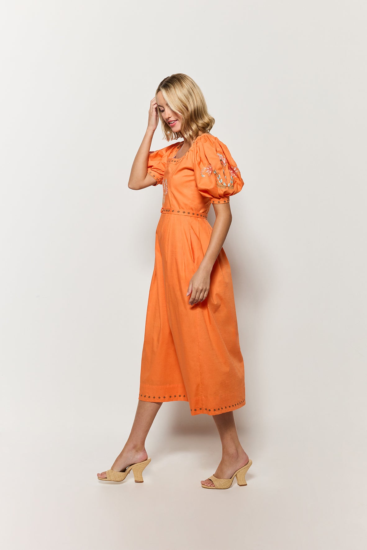 Side View of the Braga Dress in Orange Cotton
