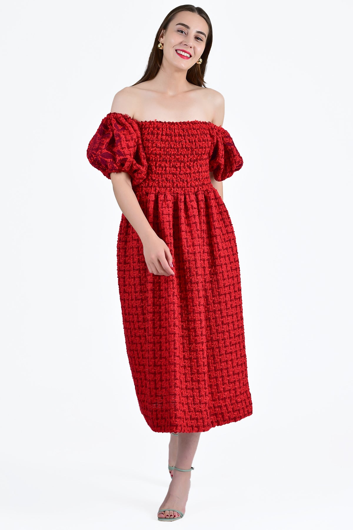 Buse Boucle Dress from Array Collection off-shoulder view