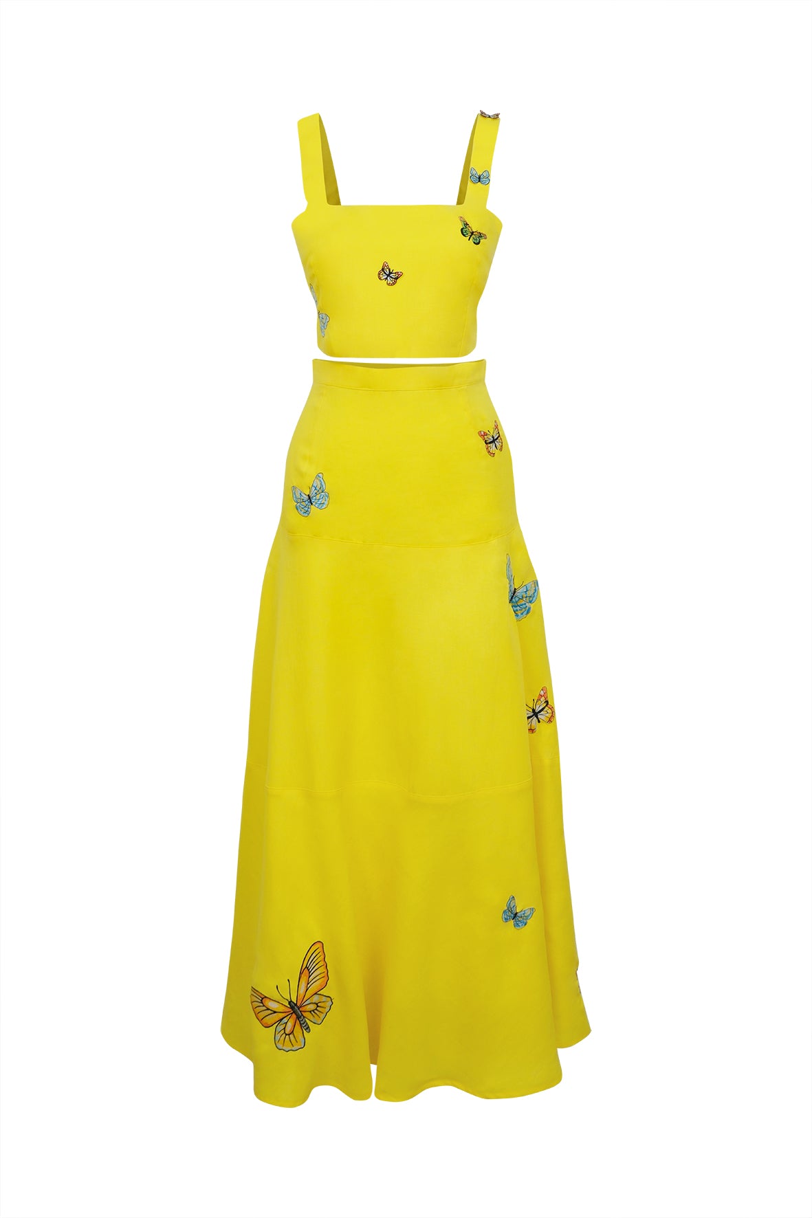 Fanm Mon Derin Set with Butterfly embroidery. Crop top and maxi skirt. 