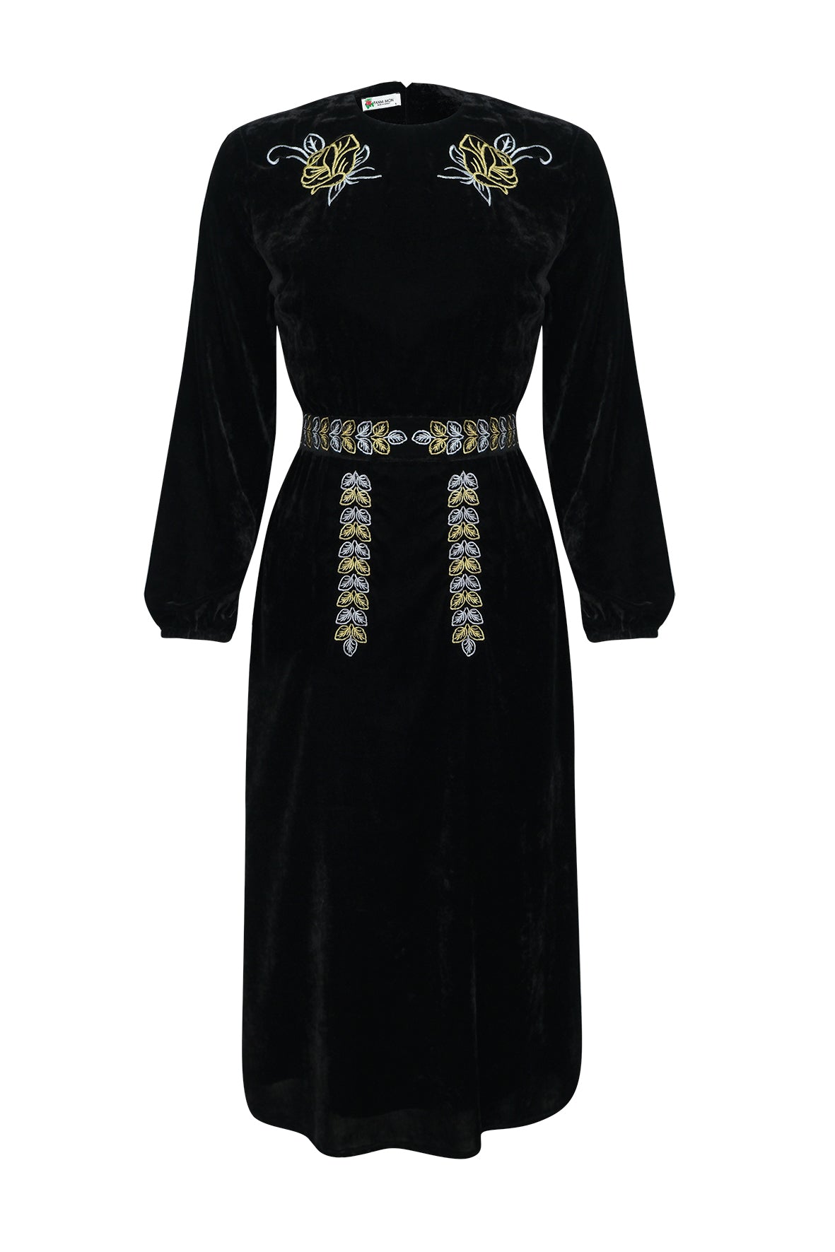 EZGI VELVET LONG-SLEEVE DRESS WITH EMBROIDERY DETAILS  FROM THE ARRAY COLLECTION