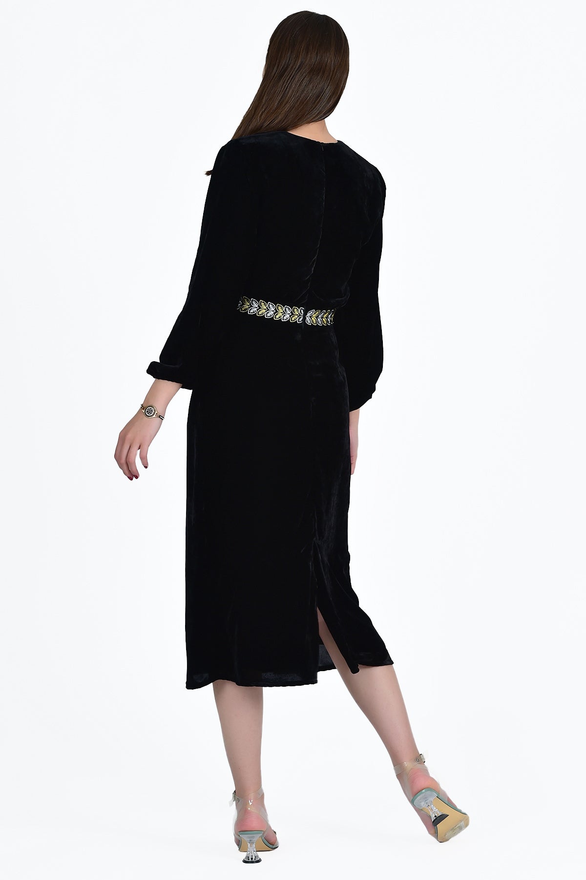 EZGI VELVET LONG SLEEVE DRESS BACKVIEW