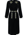 EZGI VELVET LONG-SLEEVE DRESS WITH EMBROIDERY DETAILS  FROM THE ARRAY COLLECTION