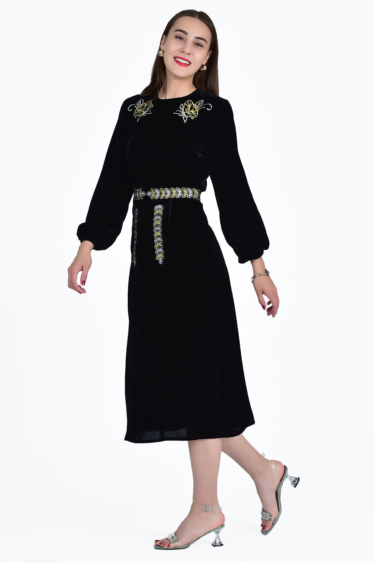 EZGI VELVET LONG SLEEVE DRESS  SIDE VIEW