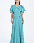 Alexis Dress In Teal with Blue and Green Floral Embroidery Part of the Wombman Collection by Fanm Mon