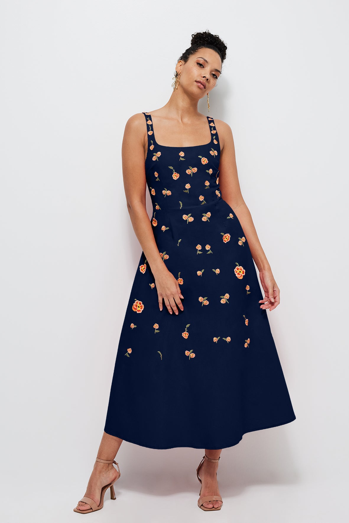 Fanm Mon Amarica Dress in Indigo Blue with 3D Embroidery Details