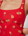 Fanm Mon America Dress Detail Shot of 3D Floral Embroidery