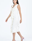 Belinda Dress in Ivory side view of the Floral Embroidery Details