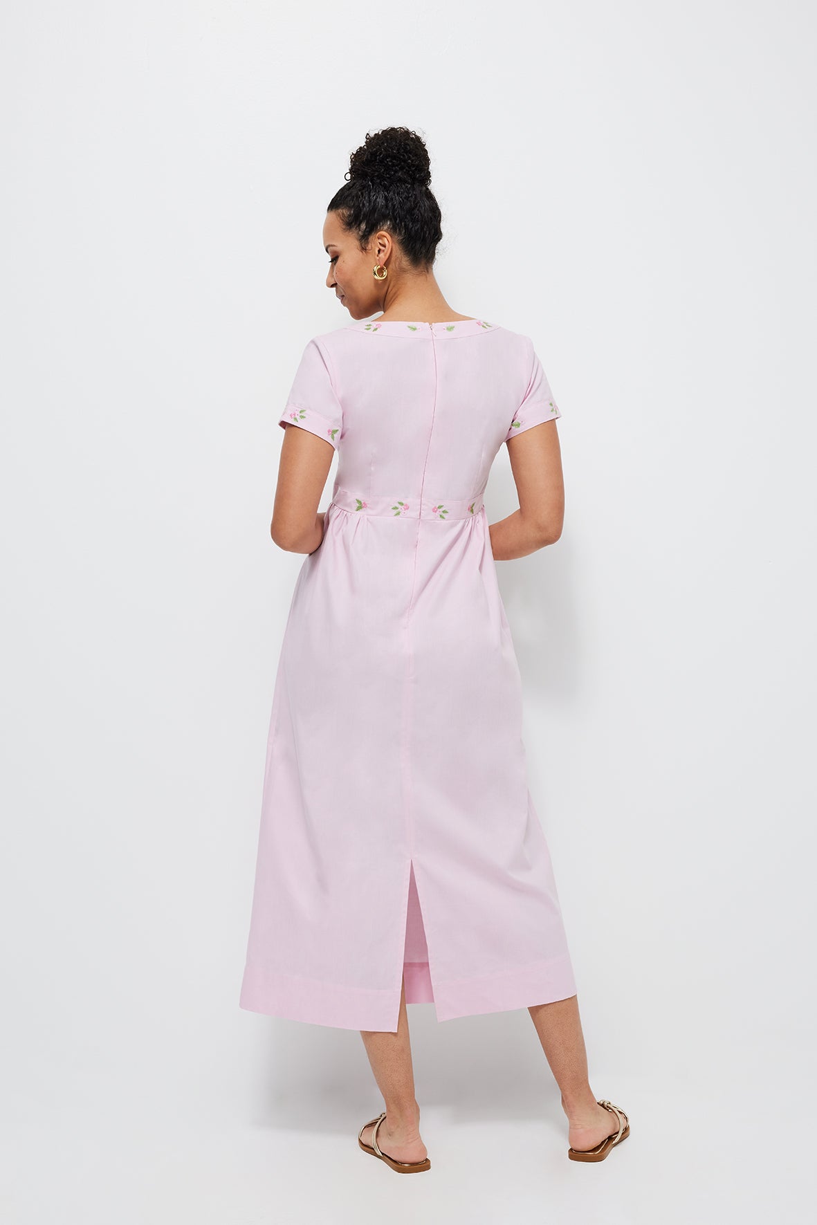 Fanm Mon Short Sleeve Belkis Dress in Light Pink Back View