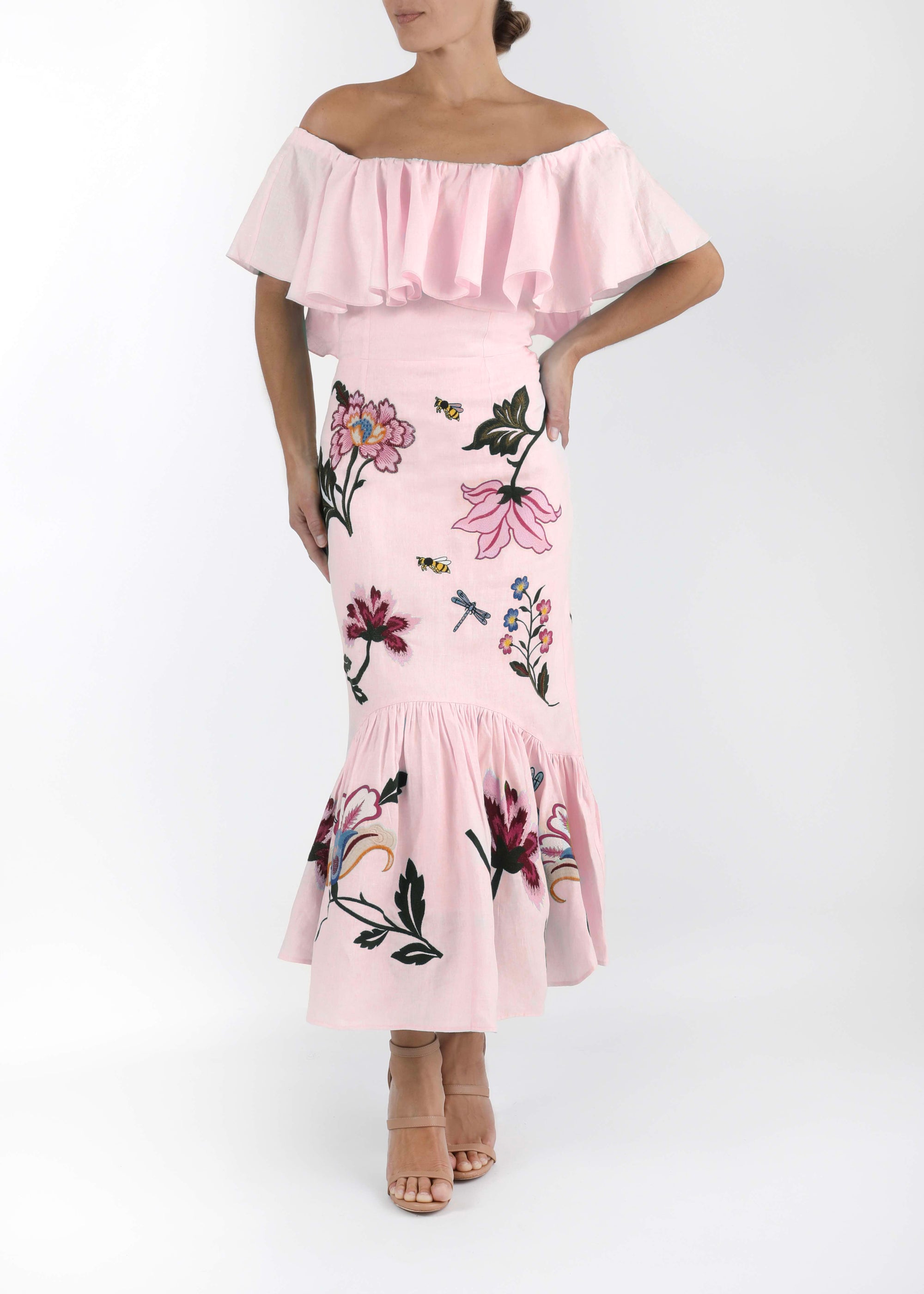 Fanm Mon and Over The Moon Clarissa Midi Dress in Light Pink