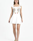 White Irene Dress with Floral Embroidery
